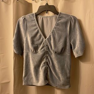 Short Sleeve Velvet Button Up